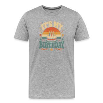 Birthday Cake Retro Rainbow - Männer Premium Bio T-Shirt - Grau meliert - Vorne - Damien (186cm)
