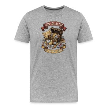 Collectionneurs de pièces – Nous faisons confiance aux pièces - T-shirt bio Premium Homme - gris chiné - Devant - Damien (186cm)