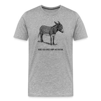 Herz Aus Gold. Kopf Aus Beton. - Männer Premium Bio T-Shirt - Grau meliert - Vorne - Damien (186cm)