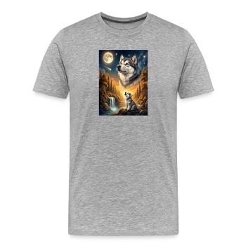 Hurler à la Lune Chien Mème d’Alaska - T-shirt bio Premium Homme - gris chiné - Devant - Damien (186cm)