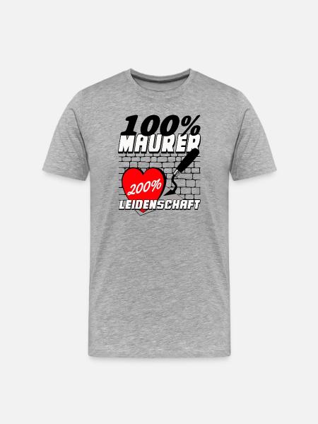 Maurer Leidenschaft Herz 200% - Männer Premium Bio T-Shirt - Grau meliert