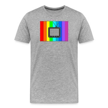 Retro TV auf Regenbogenstreifen - Männer Premium Bio T-Shirt - Grau meliert - Vorne - Damien (186cm)