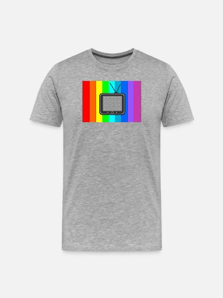 Retro TV on rainbow stripes - Men's Premium Organic T-Shirt - heather grey