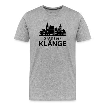 Stadt der Klänge zum Personalisieren mit Stadt - Männer Premium Bio T-Shirt - Grau meliert - Vorne - Damien (186cm)