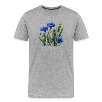 Kornblumen Feldmotiv - Männer Premium Bio T-Shirt - Grau meliert - Vorne - Damien (186cm)