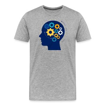 Kopf voller Zahnräder - Männer Premium Bio T-Shirt - Grau meliert - Vorne - Damien (186cm)