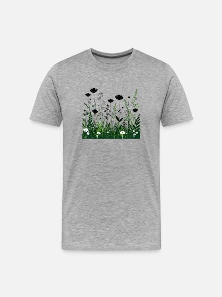 Black Green Wildflowers Silhouettes - Men's Premium Organic T-Shirt - heather grey
