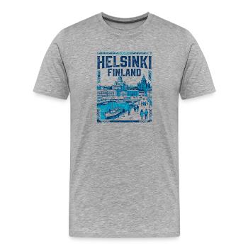 Helsinki Finlande Horizon du port de la ville - T-shirt bio Premium Homme - gris chiné - Devant - Damien (186cm)