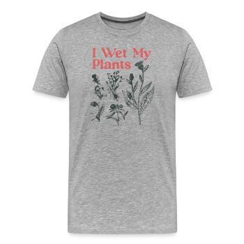 Imprimé botanique de « je mouille mes plantes » - T-shirt bio Premium Homme - gris chiné - Devant - Damien (186cm)