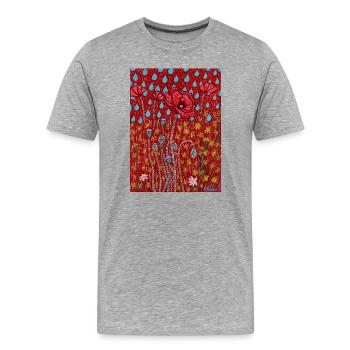 Mohnblumen im Regen - Männer Premium Bio T-Shirt - Grau meliert - Vorne - Damien (186cm)