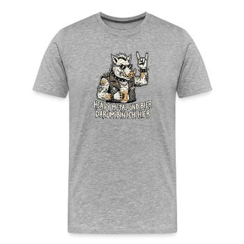 Heavy Metal Wildschwein Bier - Männer Premium Bio T-Shirt - Grau meliert - Vorne - Damien (186cm)