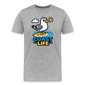 Küstenleben Möwe am Strand - Männer Premium Bio T-Shirt - Grau meliert - Vorne - Damien (186cm)