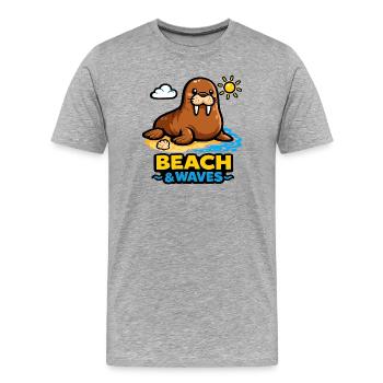 Morse sur la plage : plage et vagues - T-shirt bio Premium Homme - gris chiné - Devant - Damien (186cm)