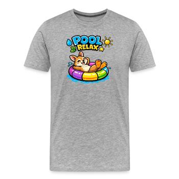 Pool Relax : Corgi joyeux dans un canot pneumatique - T-shirt bio Premium Homme - gris chiné - Devant - Damien (186cm)