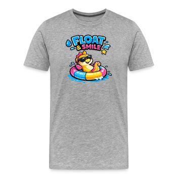 Summer fun dinosaur in a rubber dinghy - Men's Premium Organic T-Shirt - heather grey - Front - Damien (186cm)