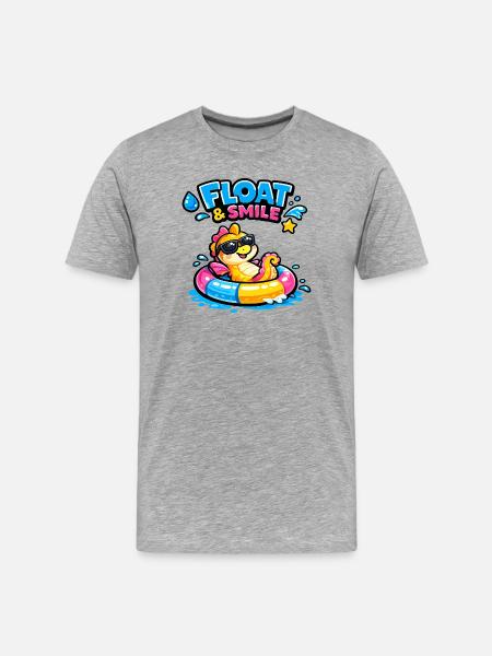 Sommerspaß Dino im Schlauchboot - Männer Premium Bio T-Shirt - Grau meliert