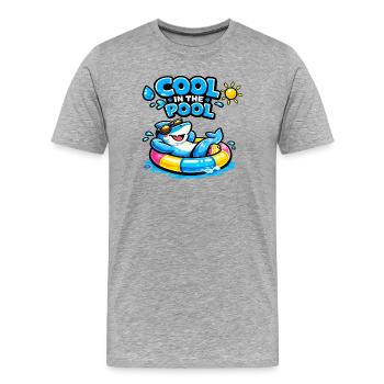 Cool im Pool Hai Spaß - Männer Premium Bio T-Shirt - Grau meliert - Vorne - Damien (186cm)