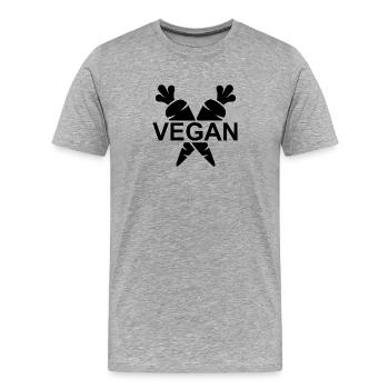 Vegan Emblem mit Karotten  - Männer Premium Bio T-Shirt - Grau meliert - Vorne - Damien (186cm)