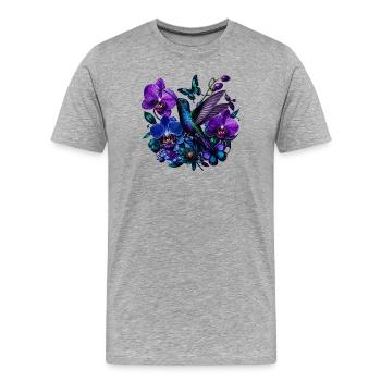 Colibri dans le royaume des orchidées - T-shirt bio Premium Homme - gris chiné - Devant - Damien (186cm)