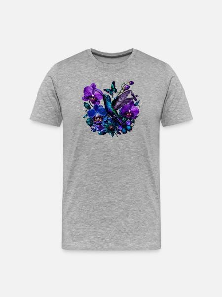 Kolibri im Orchideenreich - Männer Premium Bio T-Shirt - Grau meliert