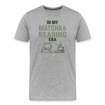 Matcha, thérapie par le livre et le chat | Cadeau pour lecteurs - T-shirt bio Premium Homme - gris chiné - Devant - Damien (186cm)