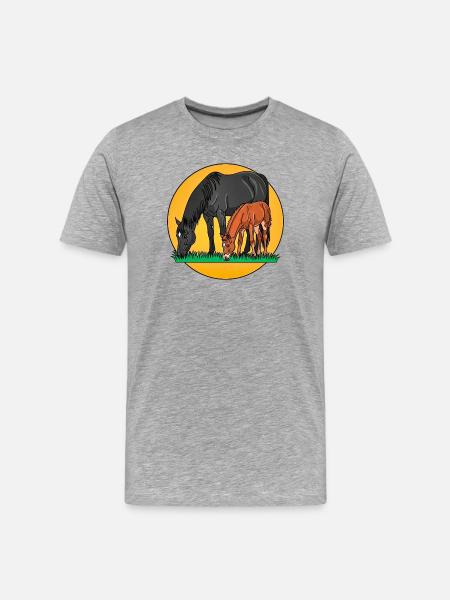 Stute mit Fohlen – Grafik mit Pferden - Männer Premium Bio T-Shirt - Grau meliert