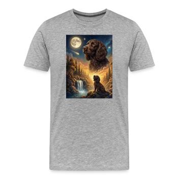 Hurlant au chien de la Lune American Water Spaniel - T-shirt bio Premium Homme - gris chiné - Devant - Damien (186cm)