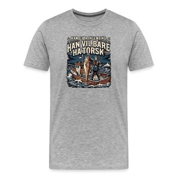 Dorsch Angler - Männer Premium Bio T-Shirt - Grau meliert - Vorne - Damien (186cm)