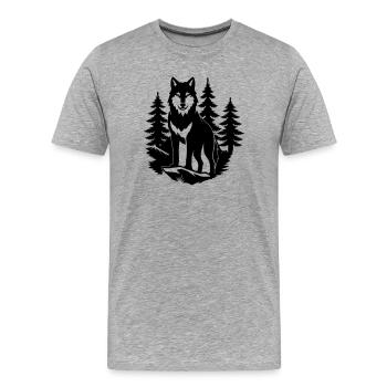Silhouette de loup dans la forêt - T-shirt bio Premium Homme - gris chiné - Devant - Damien (186cm)