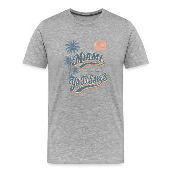 Miami YaTuSabes Palmiers rétro - T-shirt bio Premium Homme - gris chiné - Devant - Damien (186cm)