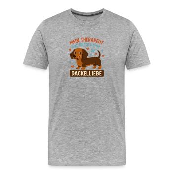 Dackelliebe Therapie mit kurzem Bein - Männer Premium Bio T-Shirt - Grau meliert - Vorne - Damien (186cm)