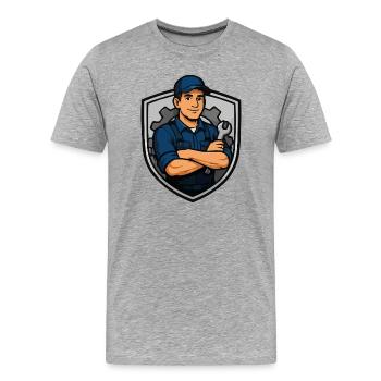 Mechaniker Shield Motiv - Männer Premium Bio T-Shirt - Grau meliert - Vorne - Damien (186cm)
