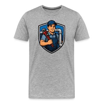 Héros sanitaire avec clé à molette - T-shirt bio Premium Homme - gris chiné - Devant - Damien (186cm)