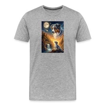 Chien Hurlant à la Lune Berger Australien - T-shirt bio Premium Homme - gris chiné - Devant - Damien (186cm)