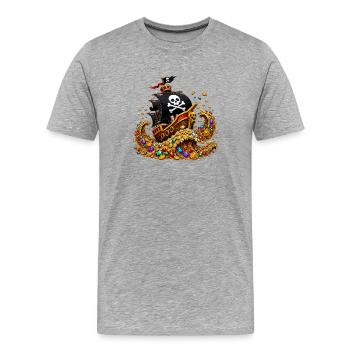 Navire pirate au trésor plein d’or - T-shirt bio Premium Homme - gris chiné - Devant - Damien (186cm)