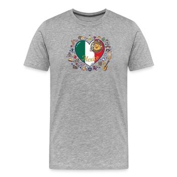 Cœur Mexicain Style Drapeau de poulet joyeux - T-shirt bio Premium Homme - gris chiné - Devant - Damien (186cm)