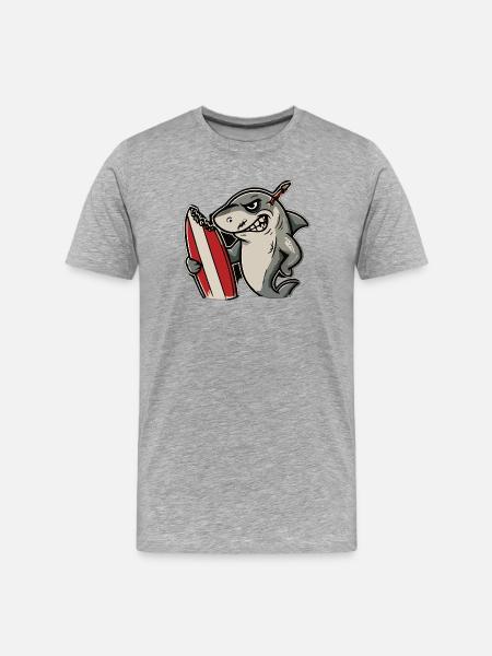Hai-Surfer mit Surfboard - Männer Premium Bio T-Shirt - Grau meliert