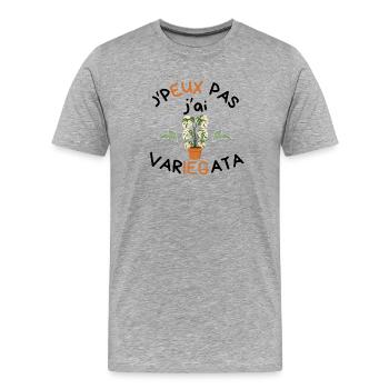 T-shirt Humour Plante J'peux Pas J'ai Variegata - T-shirt bio Premium Homme - gris chiné - Devant - Damien (186cm)