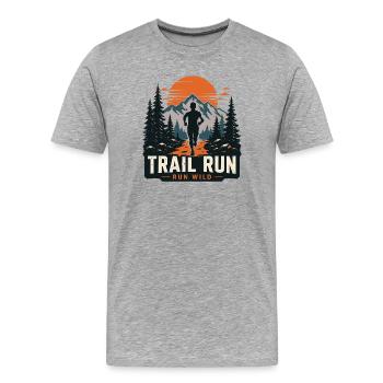 Course en sentier - Run Wild - T-shirt bio Premium Homme - gris chiné - Devant - Damien (186cm)