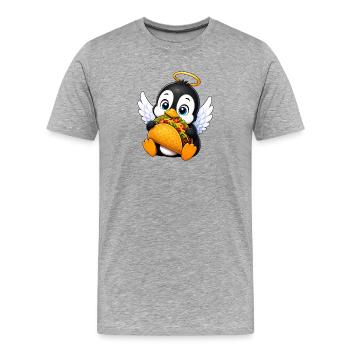 Cute Cartoon Penguin Angel with Taco - Men's Premium Organic T-Shirt - heather grey - Front - Damien (186cm)