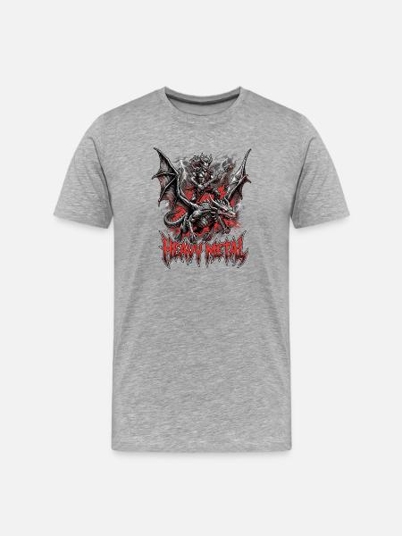 Heavy Metal Drache Dämon - Männer Premium Bio T-Shirt - Grau meliert