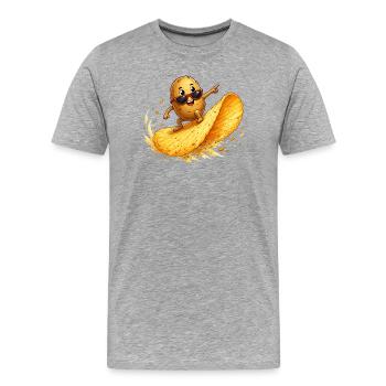 Chipsheld : Surf de Snacks au Soleil - T-shirt bio Premium Homme - gris chiné - Devant - Damien (186cm)