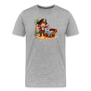 Garçon pirate et trésor en chaussettes - T-shirt bio Premium Homme - gris chiné - Devant - Damien (186cm)