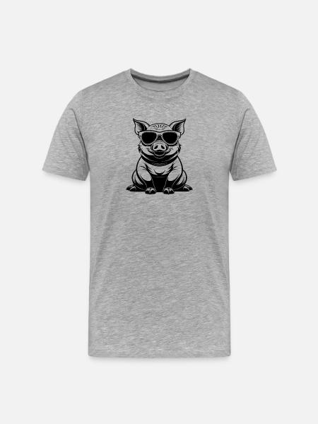 Pig with Sunglasses - Men's Premium Organic T-Shirt - heather grey