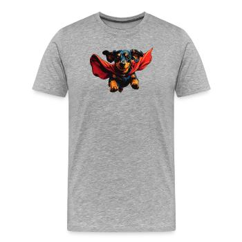 Superhelden-Dackel mit Cape - Männer Premium Bio T-Shirt - Grau meliert - Vorne - Damien (186cm)