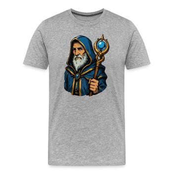 Mage des runes avec bâton et capuche - T-shirt bio Premium Homme - gris chiné - Devant - Damien (186cm)