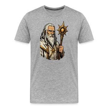 Mystischer Ordensmagier mit Sonnenstab - Männer Premium Bio T-Shirt - Grau meliert - Vorne - Damien (186cm)
