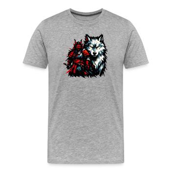 Duo Loup Démon et Loup de Brume - T-shirt bio Premium Homme - gris chiné - Devant - Damien (186cm)