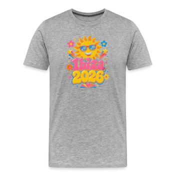 Ibiza 2026 Soleil - T-shirt bio Premium Homme - gris chiné - Devant - Damien (186cm)