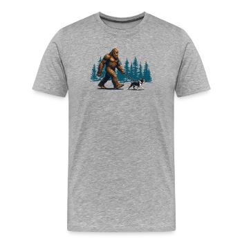 Boston Terrier Bigfoot Drôle drôle de Cryptide Amoureux - T-shirt bio Premium Homme - gris chiné - Devant - Damien (186cm)